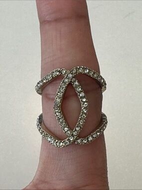 Vintage Silver Crystal Openwork Double-Band Ring